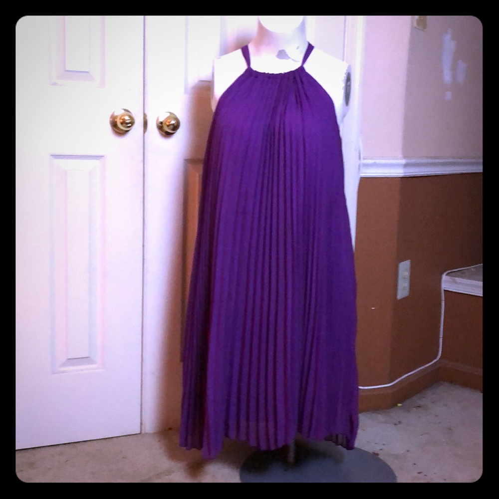 Purple pleated dress ashd08